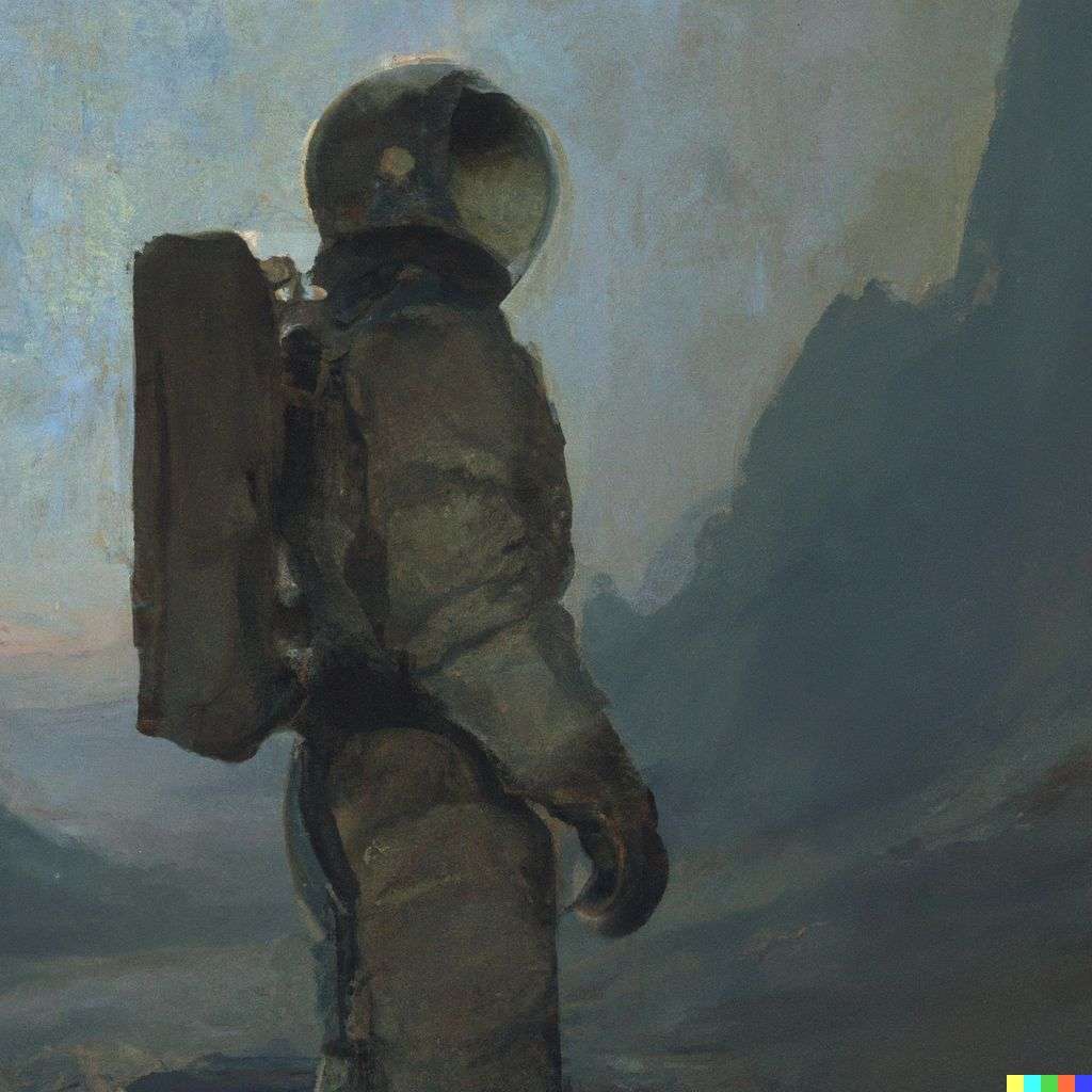 an astronaut, painting by Caspar David Friedrich